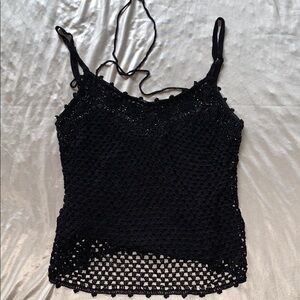 Rampage Black Knitted Tank Top Size Small | Black Sheer Crochet Top